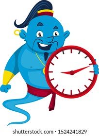 Genie with clock, illustration, vector on white background.