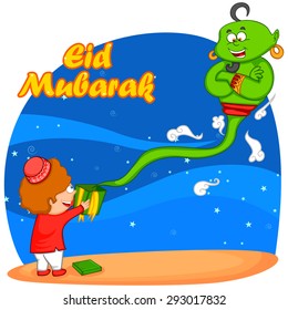 Genie coming from Eid gift, Happy Eid in vector