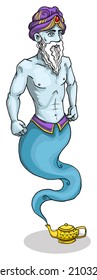 Genie coming out of the lamp, vector illustration