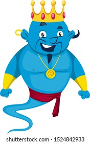 Genie with crown, illustration, vector on white background.