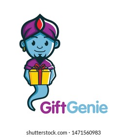 genie cute character mascot designs with gift box