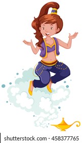 Genie flying out the lamp illustration