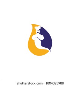 Diseño del logo del concepto de forma de gota de alimento Genie. Diseño del logotipo de entrega de alimentos Genie.	