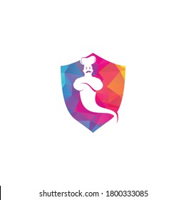 Diseño del logotipo del concepto de la forma del protector de alimentos Genie. Diseño del logotipo de entrega de alimentos Genie.