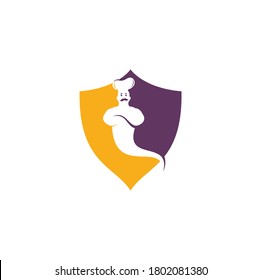 Genie food shield shape concept logo design. Genie Food Delivery Logo Design.