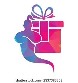 Genie gift box logo design icon vector. Genie bow logo illustration.