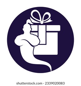 Vector de icono de diseño del logotipo de la caja de regalo Genie. Ilustración del logotipo de la proa genie.
