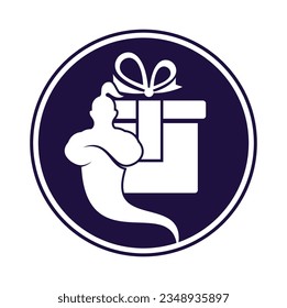 Genie gift box logo design icon vector. Genie bow logo illustration.