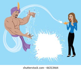 Genie granting wish to girl.  Anything can be put in the explosion box.