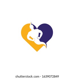 Genie Heart Shape Logo Design. Magic Fantasy genie concept logo.