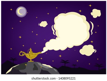 Genie lamp explodes and smoke   sparkles concept  Editable Clip Art 