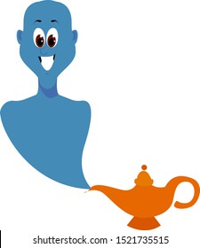 Genie de lámpara, ilustración, vector sobre fondo blanco.