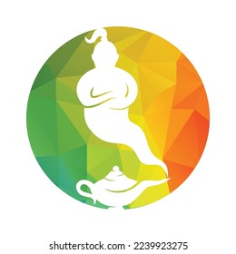 Genie with lamp logo designs vector. Genie and lam logo concept.