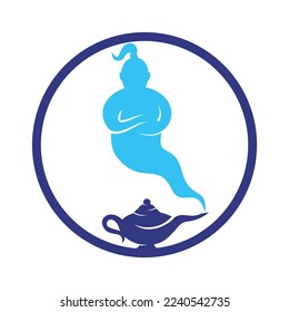 Genie with lamp logo designs vector. Genie and lam logo concept.