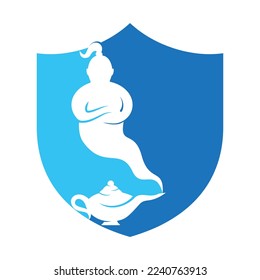 Genie mit dem Logo-Design Vektorgrafik. Logo-Konzept von Genie und Lam.