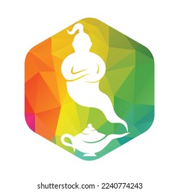 Genie with lamp logo designs vector. Genie and lam logo concept.