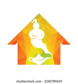 Genie with lamp logo designs vector. Genie and lam logo concept.