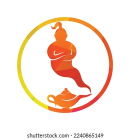 Genie with lamp logo designs vector. Genie and lam logo concept.