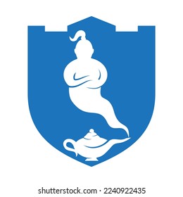 Genie mit dem Logo-Design Vektorgrafik. Logo-Konzept von Genie und Lam.