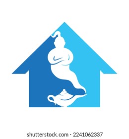 Genie with lamp logo designs vector. Genie and lam logo concept.