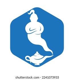 Genie with lamp logo designs vector. Genie and lam logo concept.