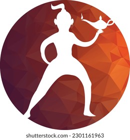 Genie Logo Design. Magic Fantasy genie concept logo. genie with action with lamp vector template.	
