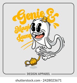 Genie And Magic Lamp Illustration T Shirt and Apparel Printing Design