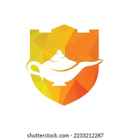 Genie magic lamp logo design vector. Lantern lamp logo template.