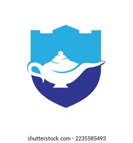 Genie magic lamp logo design vector. Lantern lamp logo template.