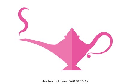 Genie magic lamp vector. Modern magic lamp vector silhouette symbol website logo design. Pink magic lamp colourful sign symbol. Flat style genie magic lamp icon isolated on white background.