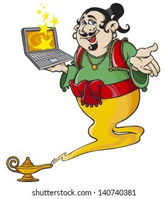 Genie with magic laptop