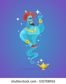 Genie Man Character From Magic Lamp. Vector Flat Cartoon Illustration