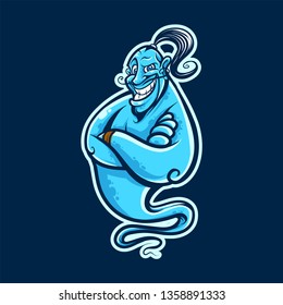 Genie Mascot Logo for Sport and Esport isolated on dark Background