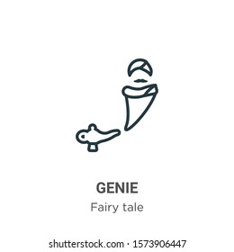 Genie outline vector icon. Thin line black genie icon, flat vector simple element illustration from editable fairy tale concept isolated on white background