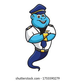 Genie Pilot Illustration Cartoon Mascot Logo