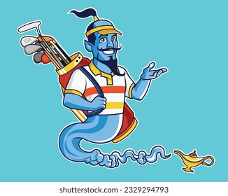 Genie Playing Golf Cartoon Mascot