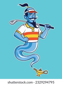 Genie Playing Golf Cartoon Mascot