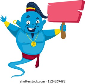 Genie with red panel, illustration, vector on white background.