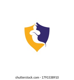 Genie shield shape concept Logo Design. Magic Fantasy genie concept logo.