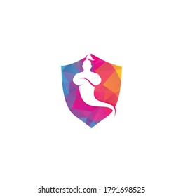 Diseño de logotipo con forma de protector Genie. Logo del concepto de genio de la Fantasía Mágica.