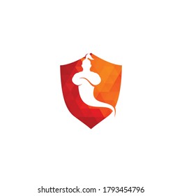 Design des Logo-Designs für das Design des echten Schildes. Magic Fantasy Genie Konzept Logo.