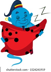 Genie sleeping, illustration, vector on white background.