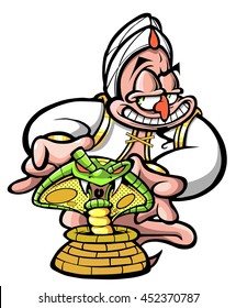 Genie in a turban manages hypnotized by a snake
