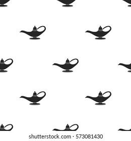 Genie's lamp icon in black style isolated on white background. Black and white magic pattern stock vector illustration.