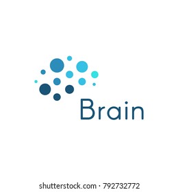 Genious brain, abstract blue circles medical and science vector logo template. Innovation development movement icon.