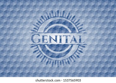 Genital blue badge with geometric pattern background. Vector Illustration. Detailed.