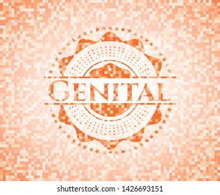 Genital orange mosaic emblem with background