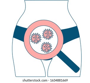 Genital rash color icon. Vaginal itching. Venereal disease symptom. Gynecological infectious disorder. Genital dermatitis, sores. Bikini zone dry and sensitive skin. Isolated vector illustration