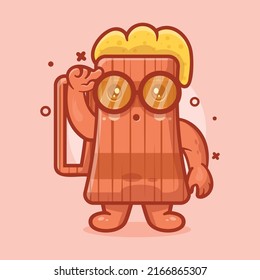genius beer wooden tankard character mascot with think expression isolated cartoon in flat style design