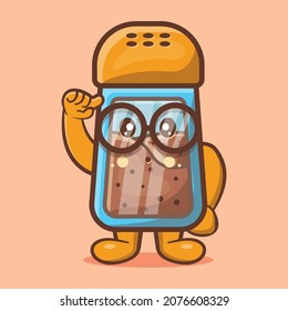 Genius black pepper bottle mascot isolated cartoon in flat style